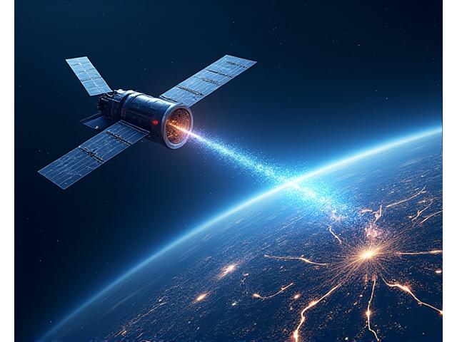 Satellite en orbite envoyant des données à une ville connectée